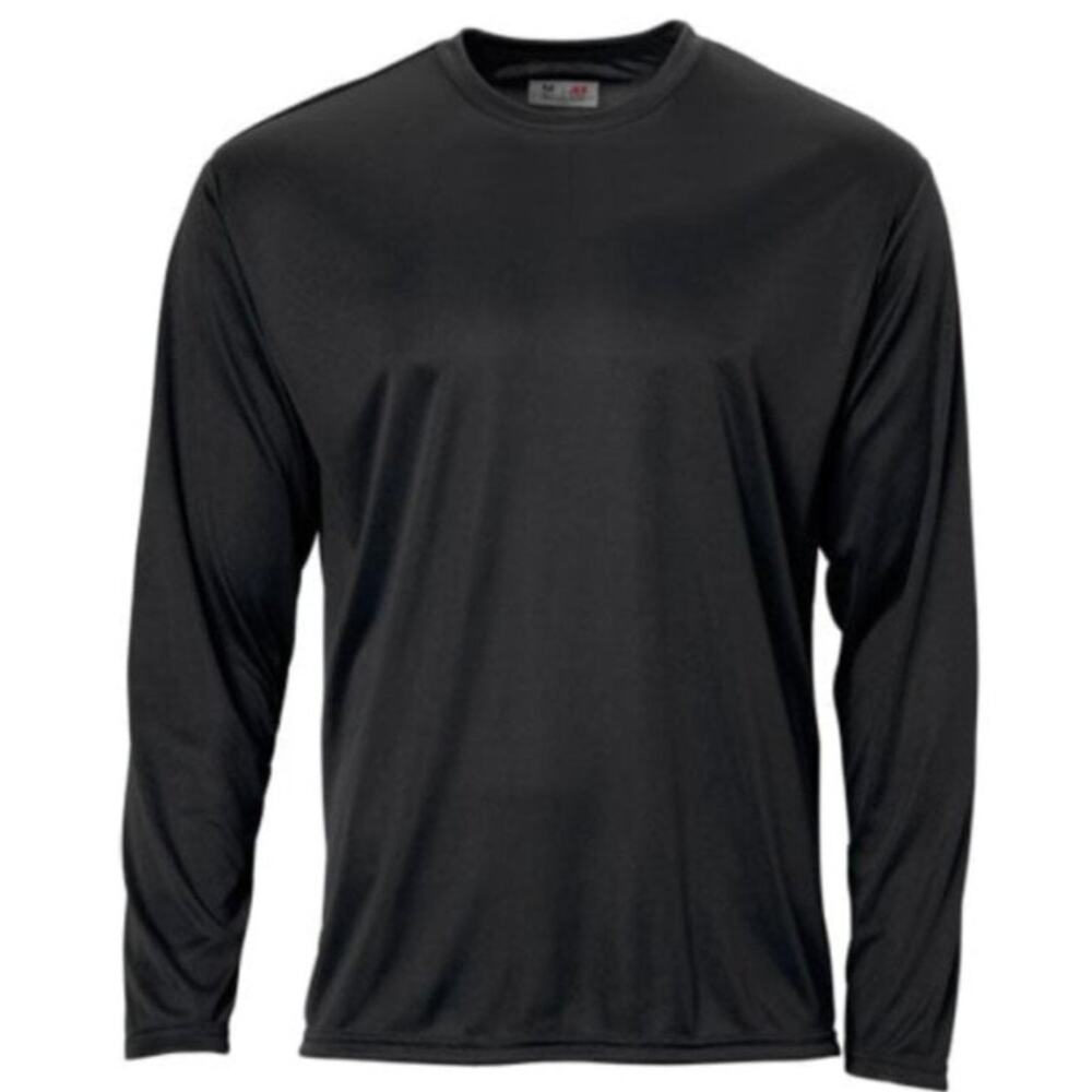 A4 Adult T-Shirt Lightweight Long Sleeve Crew Neck Performance Black Size M